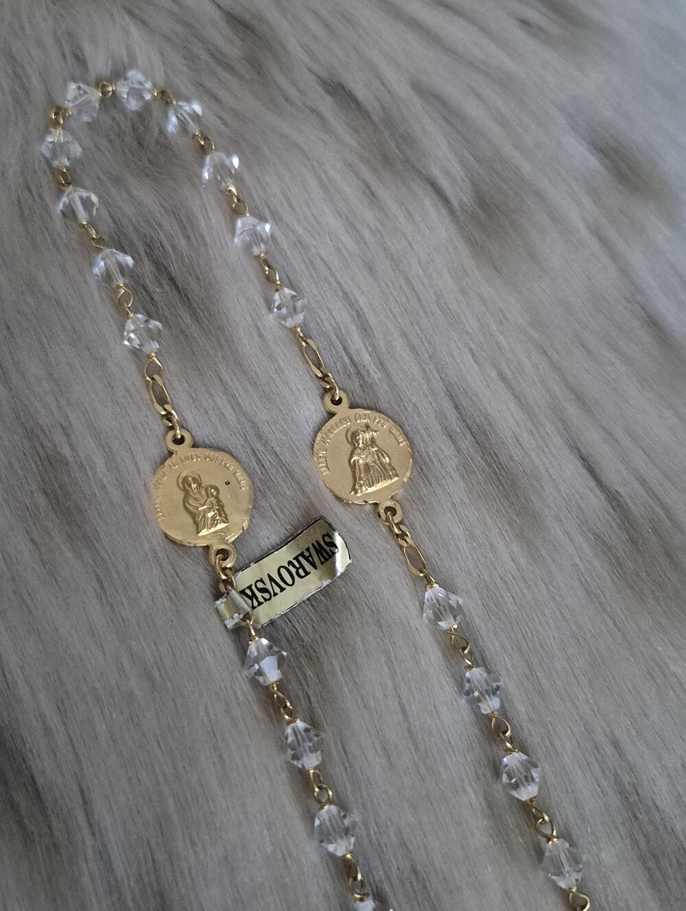 🌙 Italian Gold 800 Silver Vermeil & Swarovski Crystal Rosary Vicenza VI 275 NOS - Picture 7 of 16